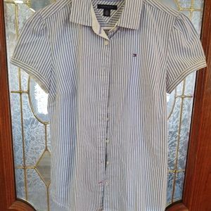 Blue/White striped button up shirt